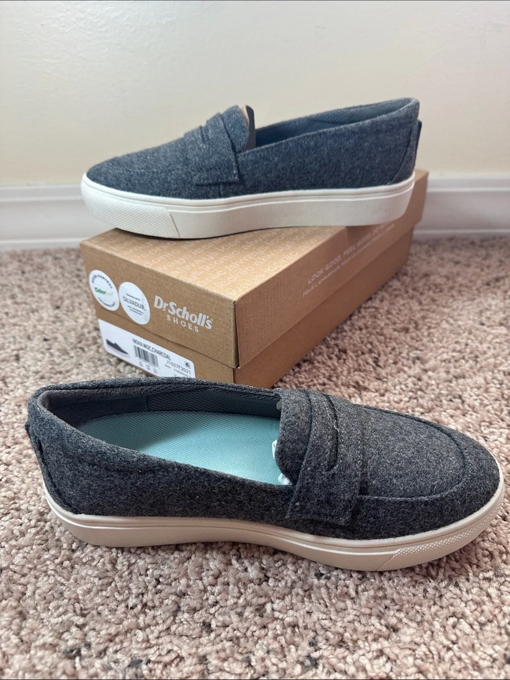 Dr. Scholl's 6M Nova Moccasin Slip-On Penny Loafers in Charcoal Wool